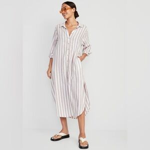 NWT Old Navy long- sleeve linen-blend shirt dress 4X